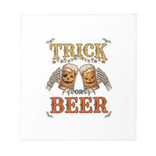 Trick Or Beer Halloween Pumpkin Mug Skeleton Hands Notepad