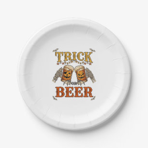 Trick Or Beer Halloween Pumpkin Mug Skeleton Hands Paper Plate