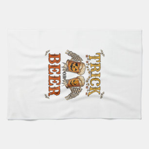 Trick Or Beer Halloween Pumpkin Mug Skeleton Hands Tea Towel