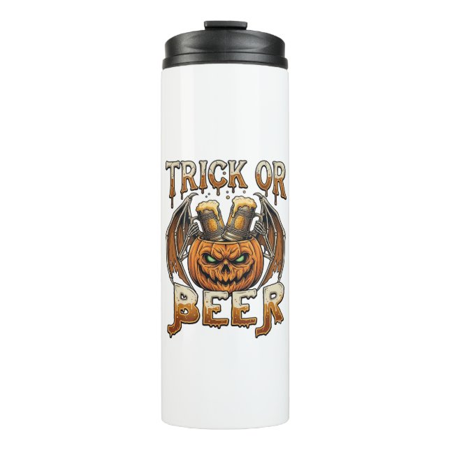 Trick Or Beer Halloween Pumpkin Skeleton Wings Mug (Front)