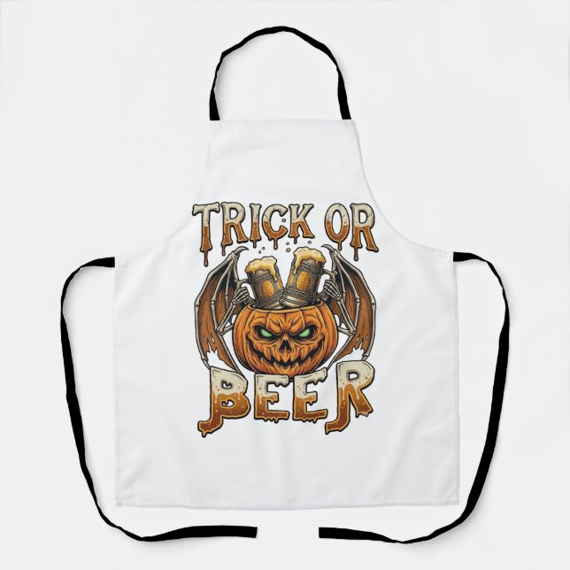 Trick Or Beer Halloween Pumpkin Skeleton Wings Mug Apron (Front)