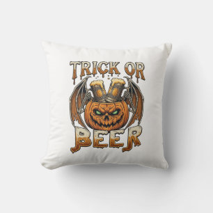 Trick Or Beer Halloween Pumpkin Skeleton Wings Mug Cushion