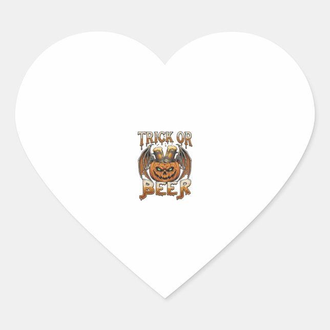 Trick Or Beer Halloween Pumpkin Skeleton Wings Mug Heart Sticker (Front)