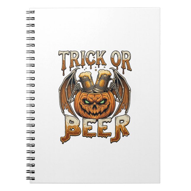 Trick Or Beer Halloween Pumpkin Skeleton Wings Mug Notebook (Front)