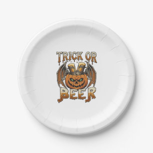 Trick Or Beer Halloween Pumpkin Skeleton Wings Mug Paper Plate