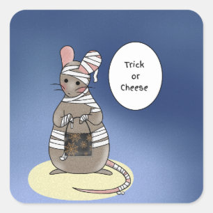 Trick-or-Cheese Halloween Mummy Mouse Square Sticker