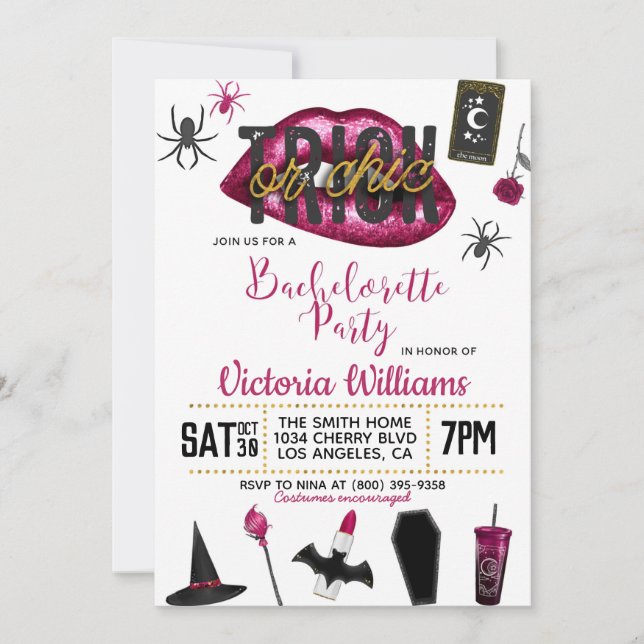 Trick or Chic Halloween Bachelorette Invitation (Front)