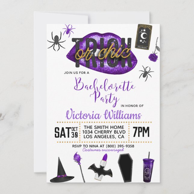 Trick or Chic Halloween Bachelorette Invitation (Front)