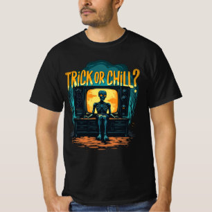 Trick or Chill Halloween's Day Horror Vibes Men T-Shirt