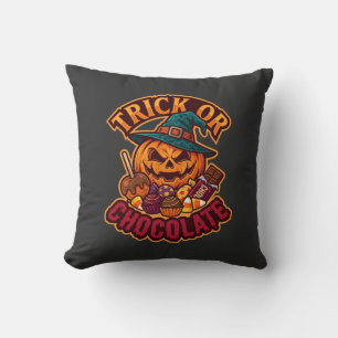 Trick Or Chocolate Halloween Pumpkin Witch Hat Can Cushion