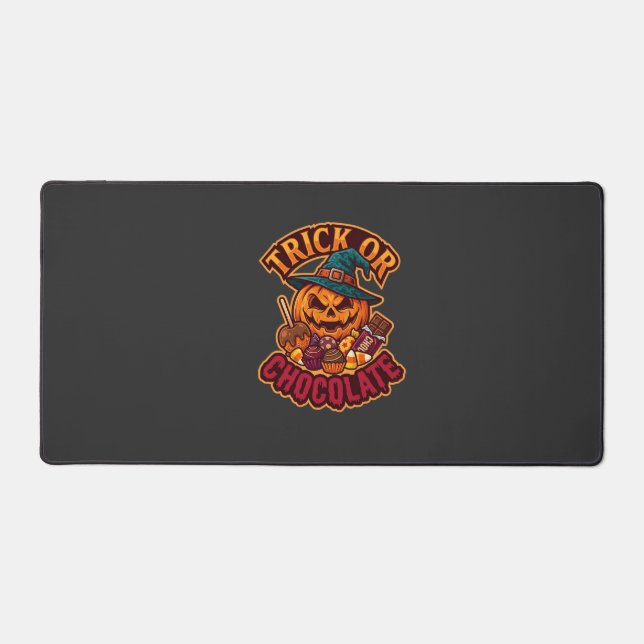 Trick Or Chocolate Halloween Pumpkin Witch Hat Can Desk Mat (Front)