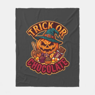 Trick Or Chocolate Halloween Pumpkin Witch Hat Can Fleece Blanket