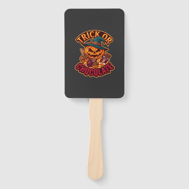 Trick Or Chocolate Halloween Pumpkin Witch Hat Can Hand Fan (Front)