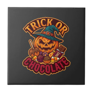 Trick Or Chocolate Halloween Pumpkin Witch Hat Can Tile