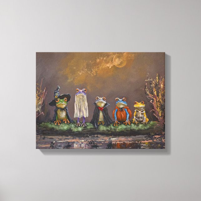 Trick or Croak hand painted halloween Canvas Print (Front)