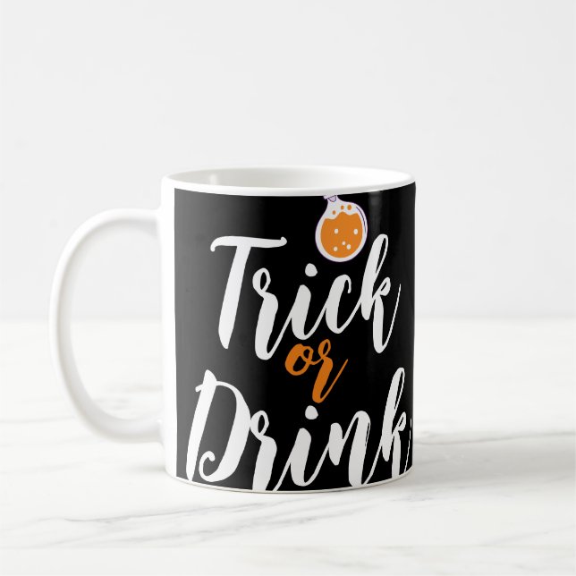 Trick Or Drink | Simple Halloween spooky pumpkin Coffee Mug (Left)