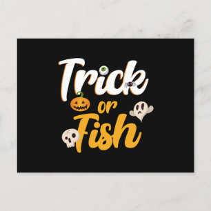 Trick Or Fish Fishing Pumpkin Halloween Skull Gift Postcard