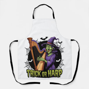 Trick Or Harp Spooky Witch Playing Harp Halloween Apron