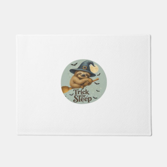 Trick or Sleep – Cute Witch Sloth Halloween Pun Ar Doormat (Front)
