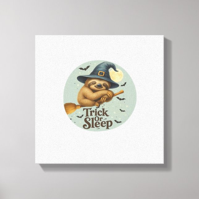 Trick or Sleep  Cute Witch Sloth Halloween Pun Art Canvas Print (Front)