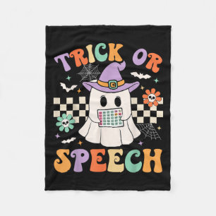 Trick Or Speech Halloween Slp Retro Speech Therapy Fleece Blanket