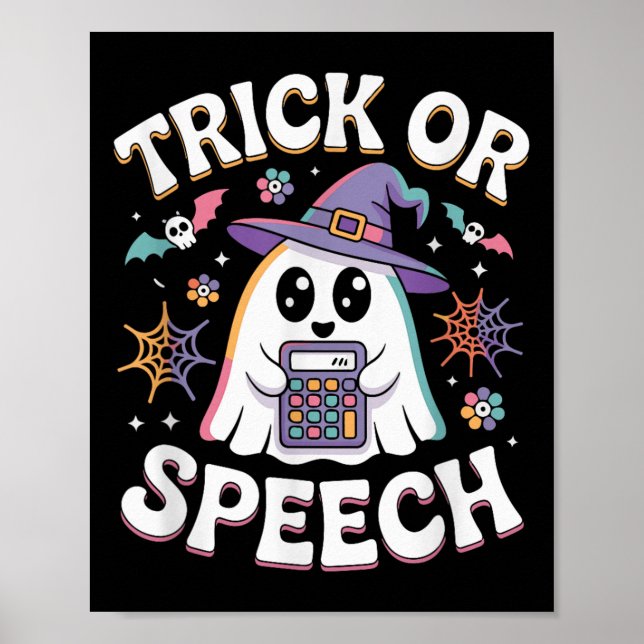 Trick Or Speech Retro Slp Halloween Speech Therapy Poster (Front)