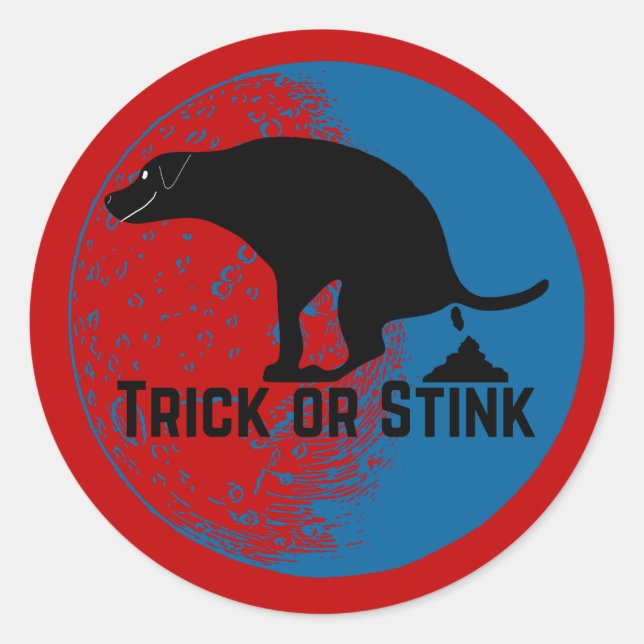 Trick or Stink Pooping Dog Classic Round Sticker (Front)