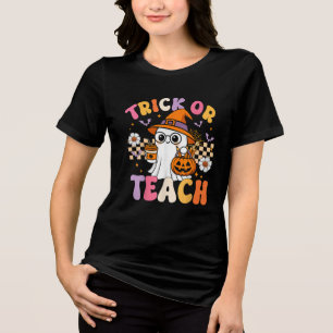 Trick Or Teach Cute Ghost Coffee Pumpkins Tri-Blend Shirt
