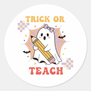 Trick or Teach Cute Ghost Teacher Halloween Classic Round Sticker