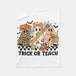 Trick Or Teach Ghost Teacher Halloween Retro Cherr Fleece Blanket