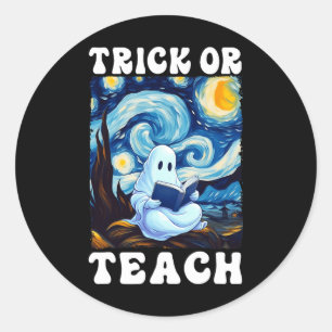 Trick Or Teach Ghost Teacher Halloween Van Gogh St Classic Round Sticker