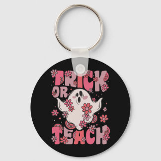 Trick Or Teach Groovy Ghost With Vintage Flowers K Key Ring
