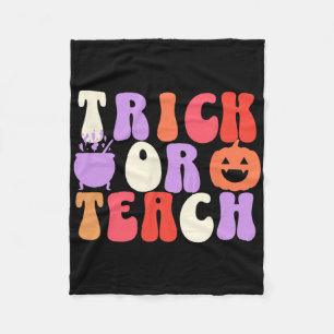 Trick Or Teach Groovy Teacher Halloween Fleece Blanket