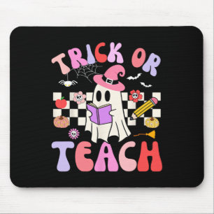 Trick Or Teach Groovy Teacher Halloween Retro Flor Mouse Pad