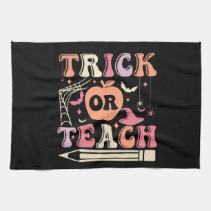 trick or teach halloween t shirt design tea towel