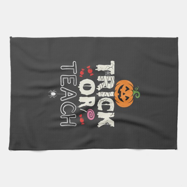 Trick or Teach Halloween Teacher Design (2)_1 Tea Towel (Horizontal)