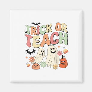 Trick Or Teach Halloween Teacher Groovy Retro Pump Magnet