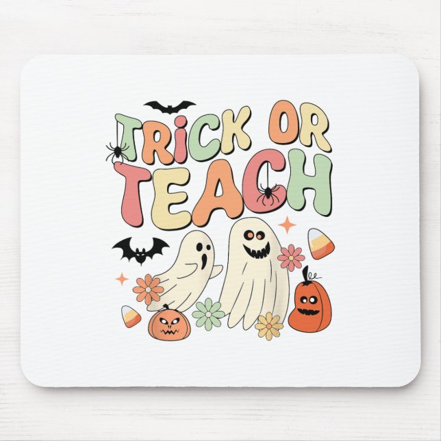 Trick Or Teach Halloween Teacher Groovy Retro Pump Mouse Pad (Front)