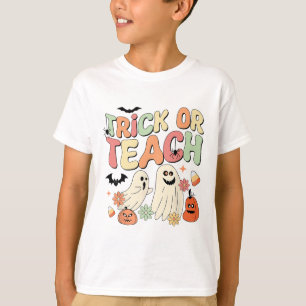 Trick Or Teach Halloween Teacher Groovy Retro Pump T-Shirt