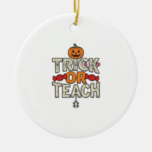 Trick Or Teach Halloween Teacher Vintage Vector De Ceramic Tree Decoration