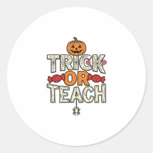 Trick Or Teach Halloween Teacher Vintage Vector De Classic Round Sticker
