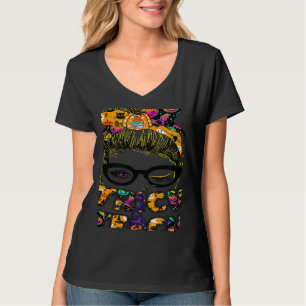 Trick Or Teach One Spooky Teacher Messy Bun Hallow T-Shirt