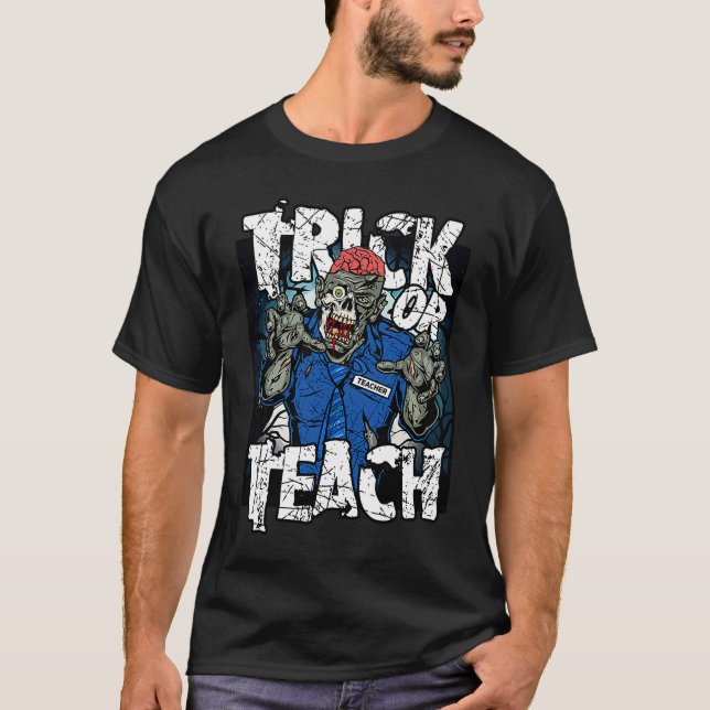 Trick Or Teach Pumpkin Bat Spider Web Teachers T-Shirt (Front)