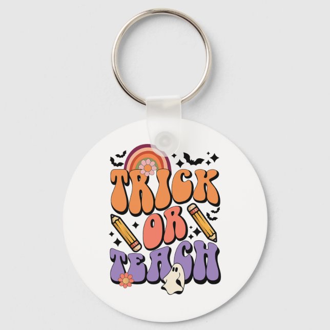 Trick Or Teach Retro Fall Halloween Costumes Teach Key Ring (Front)