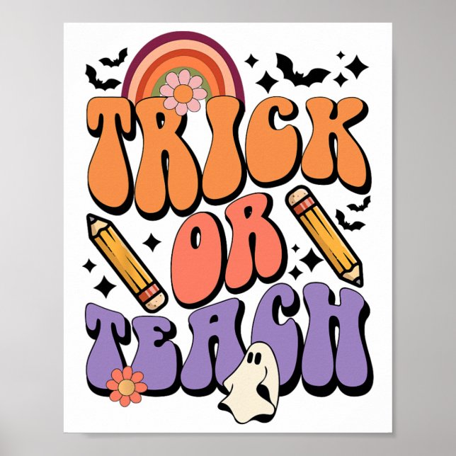 Trick Or Teach Retro Fall Halloween Costumes Teach Poster (Front)