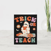 Trick Or Teach Retro Groovy Floral Ghost Teacher H