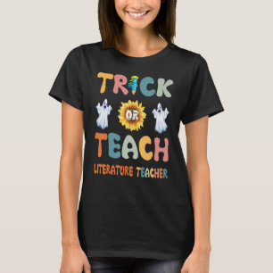 Trick Or Teach Spooky Season Cute Ghost Literature T-Shirt