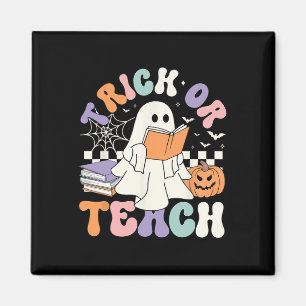 Trick Or Teach Spooky Teacher Cute Ghost Read Book Magnet