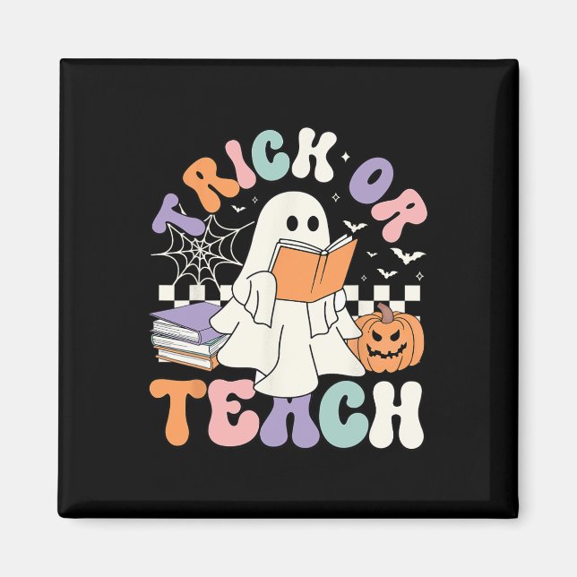 Trick Or Teach Spooky Teacher Cute Ghost Read Book Magnet (Front)