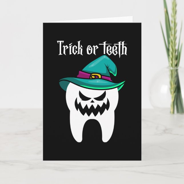 Trick or Teeth Funny Dentist Dental Halloween Gift Card (Front)